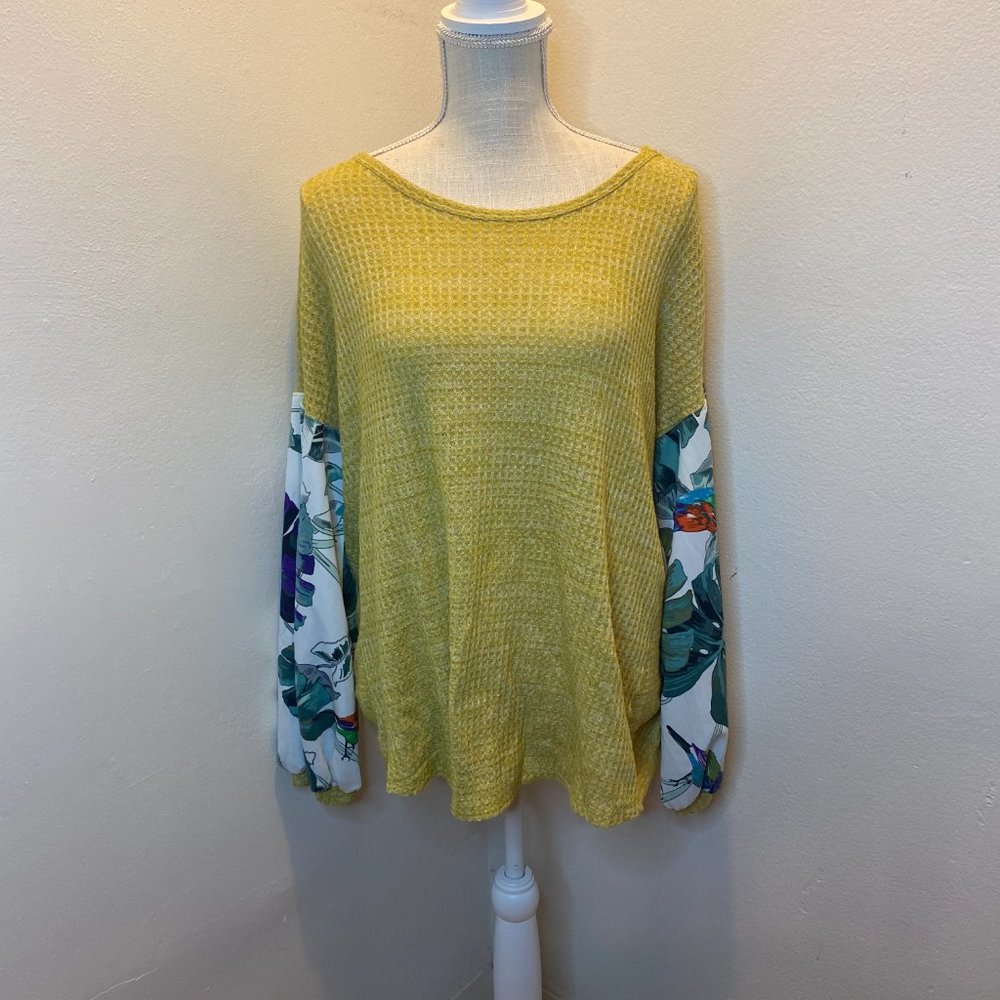 Cherish Womens Yellow Knotted Back Long Sleeve Scoop Neck Tunic Top Size…